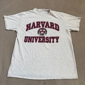 Vintage 1990s Harvard University Crest Graphic T-Shirt Grey Large